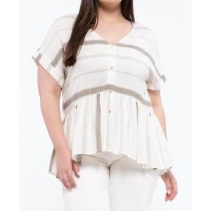 NEW BLU PEPPER striped button down top in olive